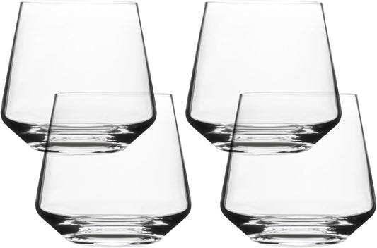 over&back 13oz Modern Glassware - Set of 4 Contemporary Stemless Drinking Glasses for Parties, Get-togethers, and More - Mouth-Blown - Wine Cups for Kitchen and Dining Room - Clear