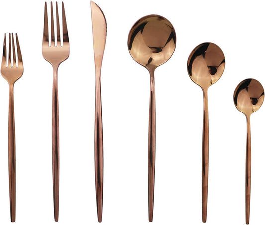 JASHII Silverware Set, Mirror Polished Copper Flatware Cutlery Set Service for 4, Shiny Finish 24 Pieces Stainless Steel Utensils Set Dinner Knife Fork Spoon Dessert Fork Salad Spoon Dishwasher Safe