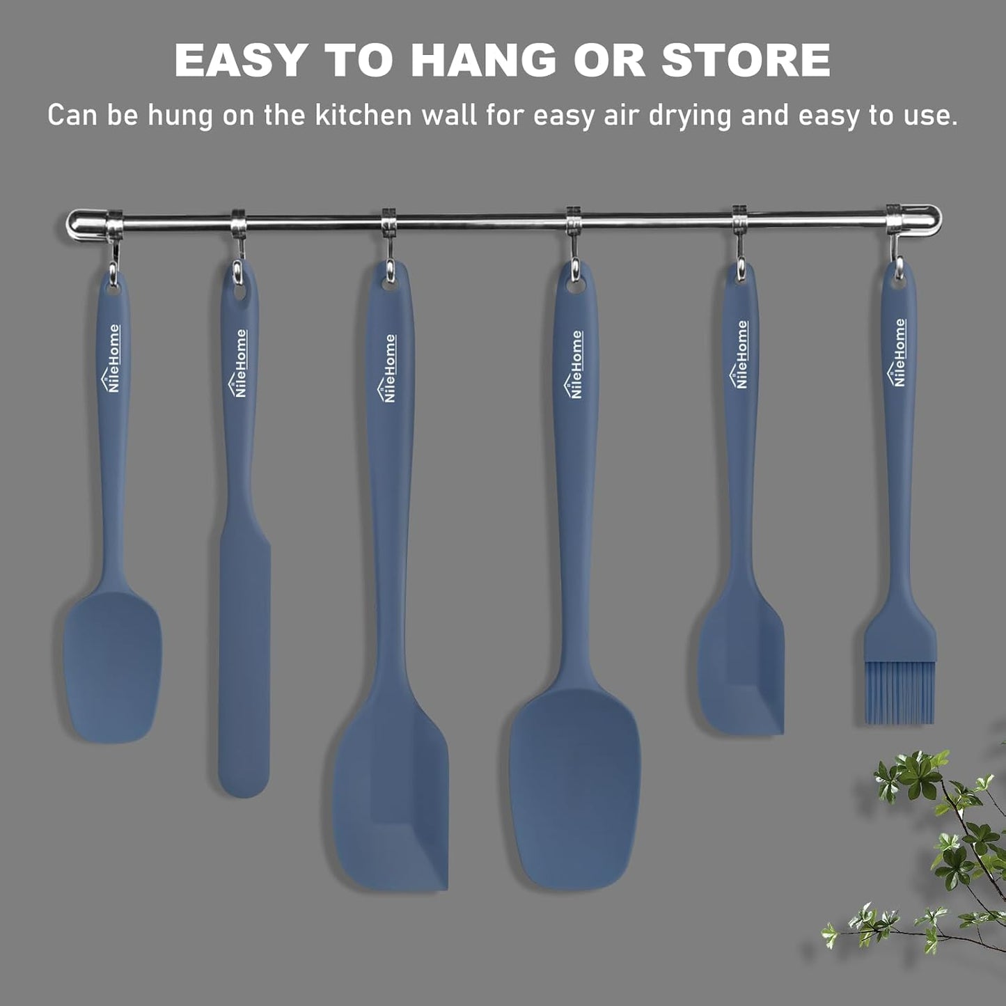 NileHome Silicone Spatula Set, 6 Packs Food Grade Kitchen Utensils with Silicone Brush Heat Resistant BPA-free Rubber Spatula for Scraping, Baking, Cooking, Mixing, Haze blue