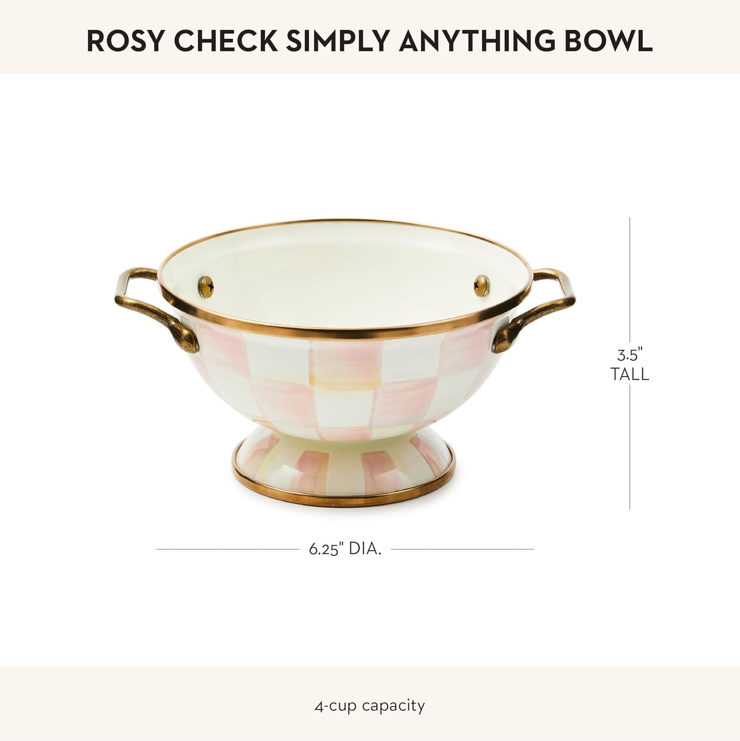 MACKENZIE-CHILDS Enamel Bowl, Serving Bowl for Entertaining, Simply Anything Bowl, Small, Pink-and-White Rosy Check