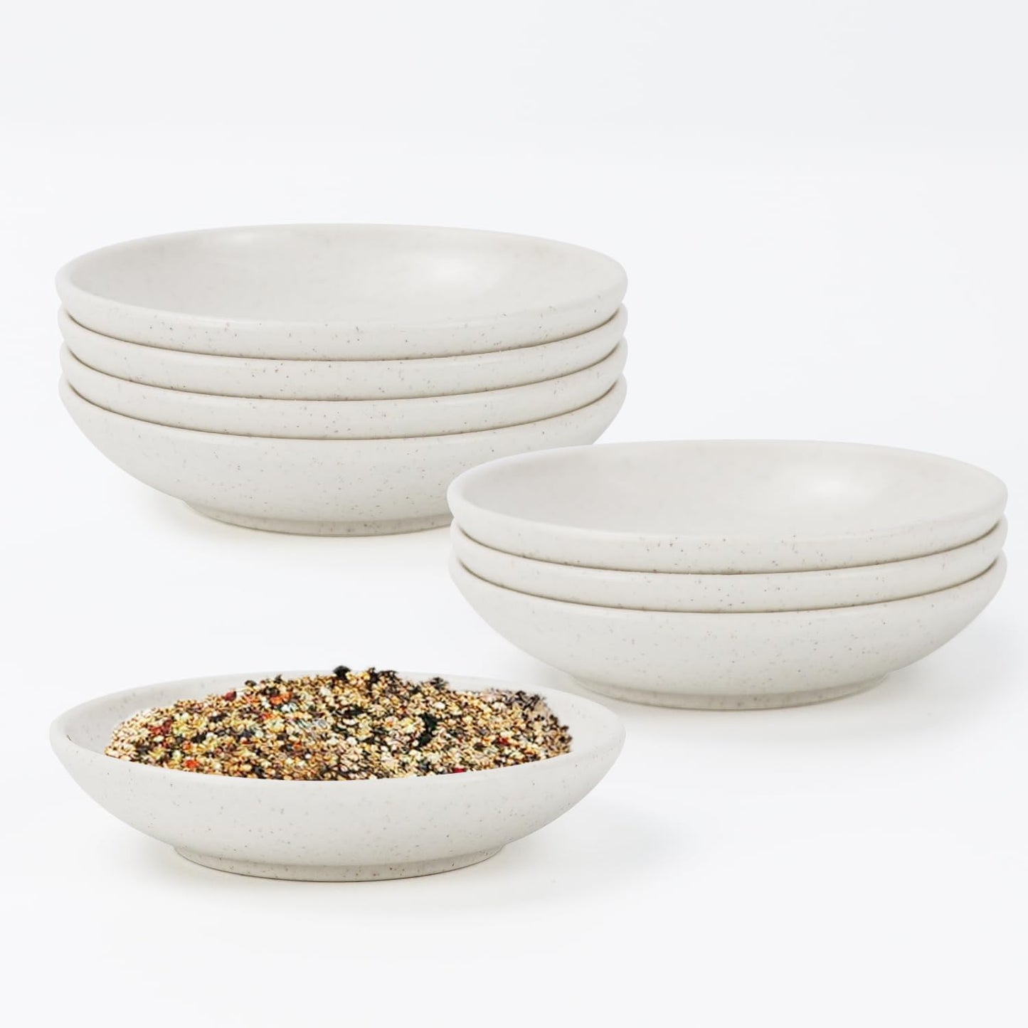 Plastic Dipping Set of 8 - 4 inch Wheat Straw Plates, Soy Sauce Dish, Dipping Bowls, Mini Appetizer Plates for Side Dishes, Condiment, BBQ and Party Dinner - White