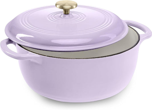 Best Choice Products 6 Quart Enamel Cast-Iron Round Dutch Oven, Family Style Heavy-Duty Pre-Seasoned Cookware for Home, Kitchen, Dining Room, Oven Safe w/Lid, Dual Handles - Lavender Mist