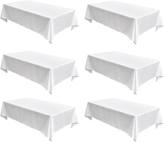 Fitable Faux Linen White Tablecloths for Rectangle Tables - 90 x 156 Inch - 6 Pack Fabric Textured Washable Table Clothes Floor Lenghth Table Covers for Wedding, Party, Banquet, Birthday