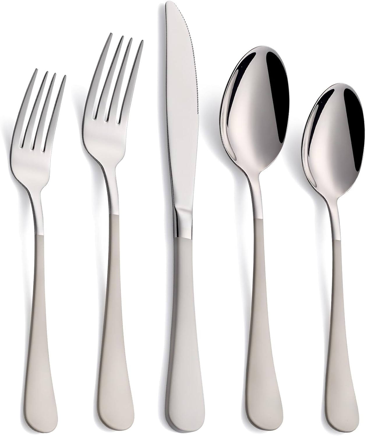 20-Piece Off White Silverware Set, 18/0 Stainless Steel Off White Handle Flatware Set, Service for 4, Modern Cutlery Set Includes Dinner Knives Forks Spoons,Mirror Polished,Dishwasher Safe