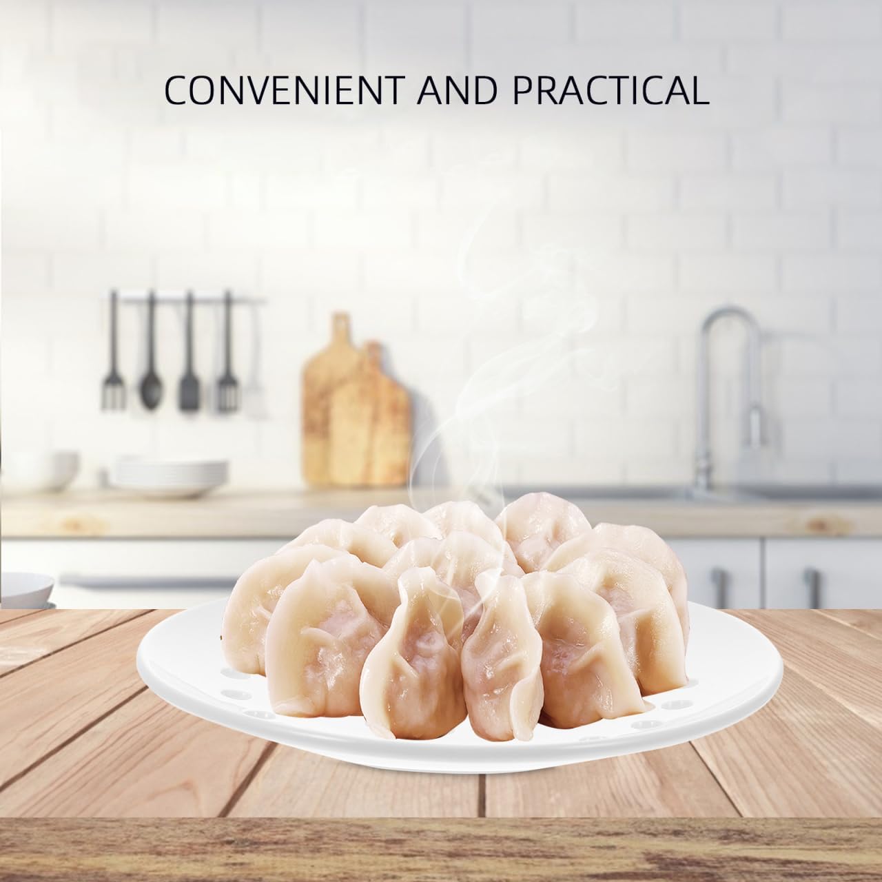 Cabilock Ceramic Steaming Plate 7.87 Inch White Steamer Tray for Dumplings Fish and Kitchen Cooking Essential