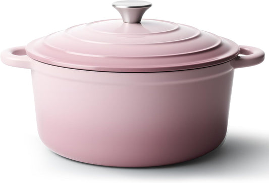 6 Quart Dutch Oven Pot with Lid, Non Stick Enameled Cast Iron Dutch Oven for Bread Baking, Heavy-Duty, Oven Safe Ceramic Cookware Up to 500°F for Baking, Braising, Stews, Roasting, Pink