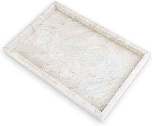 Yew & Tulip Natural Marble Vanity Tray, Luxury Stone with Beige Textures Serving Tray for Bathroom, Kitchen, Vanity, Home Decor, Wedding etc. (12" x 8" x 1.2")