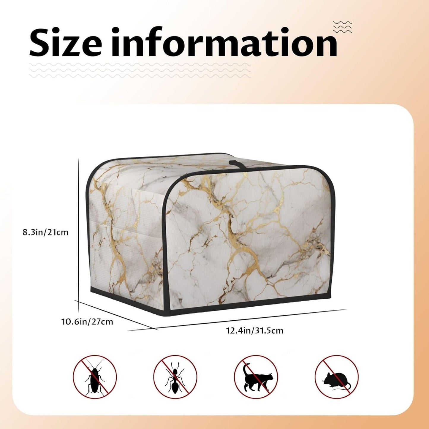 Toaster Cover 4 Slice Marble Gray Gold White Kitchen Small Appliance Covers with Pockets Dust and Fingerprint Protection