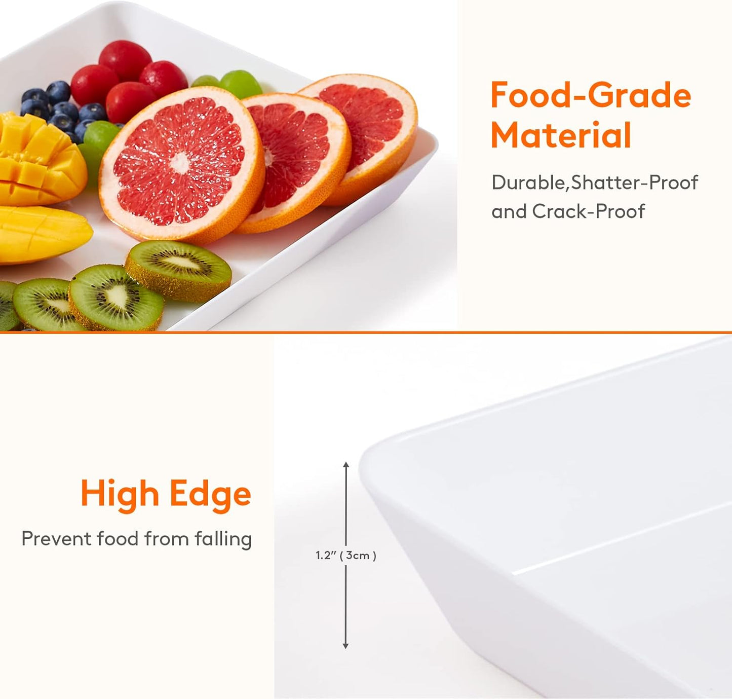 Lifewit Plastic Serving Tray for Party Supplies, White Trays for Serving Food, Reusable Large Platter for Buffet, Fruit, Dessert, Snack, Veggie, Kitchen and Outdoor Use, Rectangle, 14.5" x 9.5", 3 Pcs