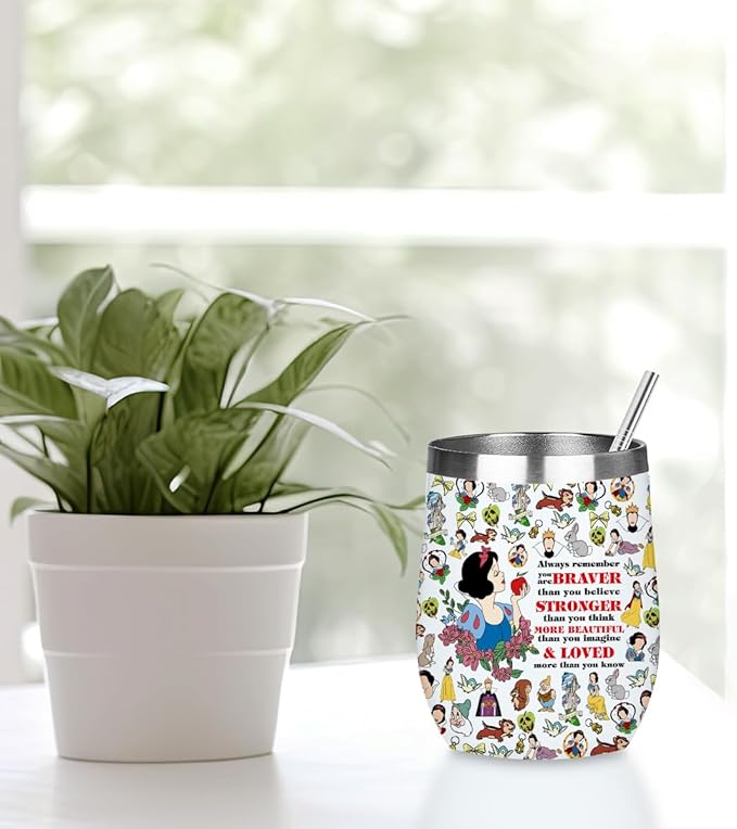 Magical Cute Wine Tumbler, Inspired Character Christmas Birthday Gifts for Women Sister Magic Inspirational Encouragement Gifts Coffee Cup Insulated Stainless Steel 12oz Wine Glass with Lid, Straw