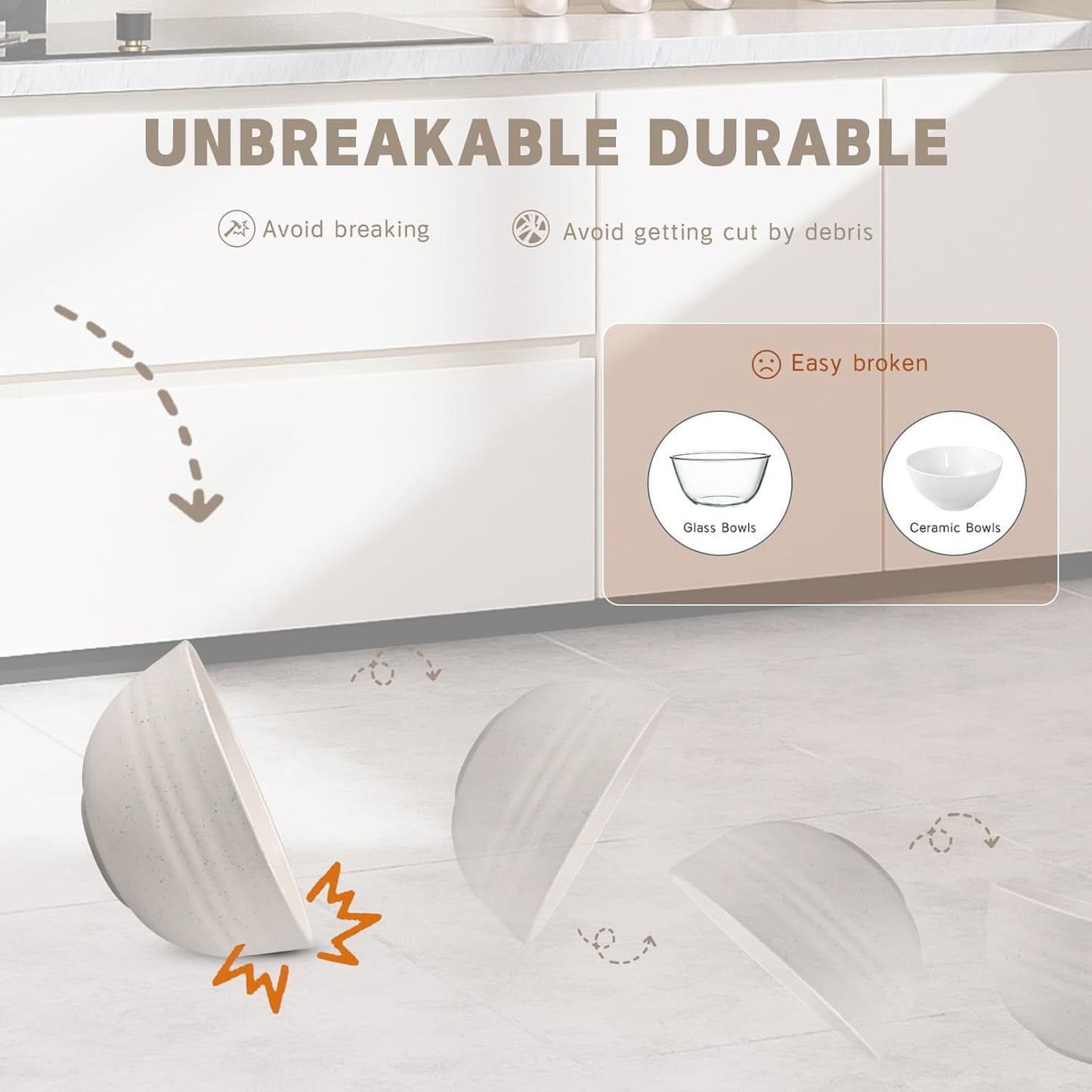 Kitchen Wheat Straw Dinnerware Sets (33pcs) Attached cleaning brush,Service For 8,Plastic Plates and Bowls Sets,Unbreakable Dinnerware,Lightweight Plastic Plate Set (off-white)