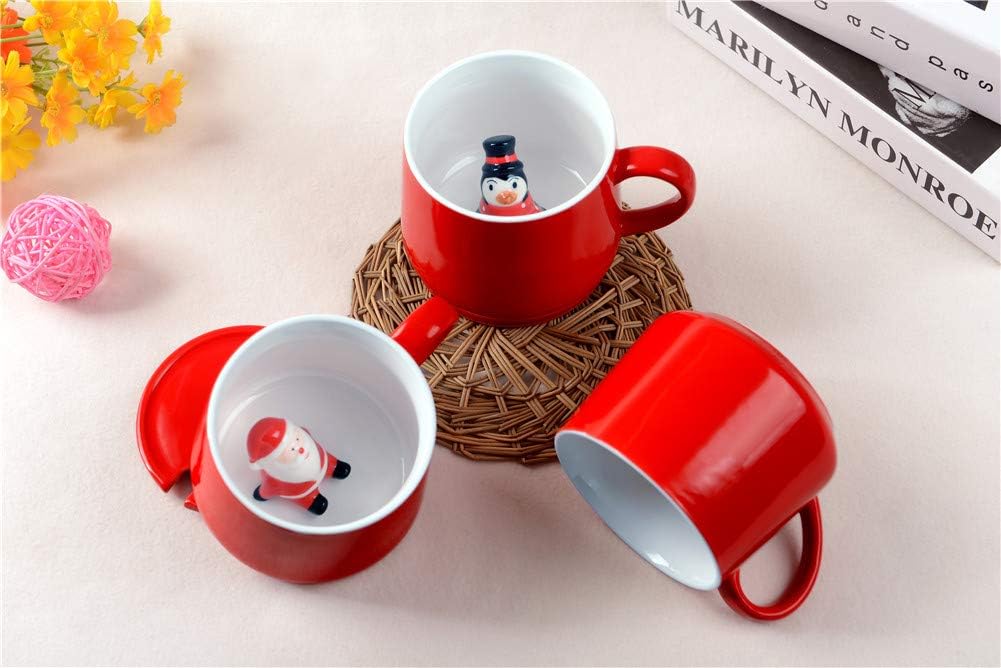 Surprise 3D Coffee Mug Animal Inside 12 oz with Penguin,Cute Cartoon Handmade Ceramics Cup,Christmas Birthday Surprise for Friends Family or Kids (Penguin)
