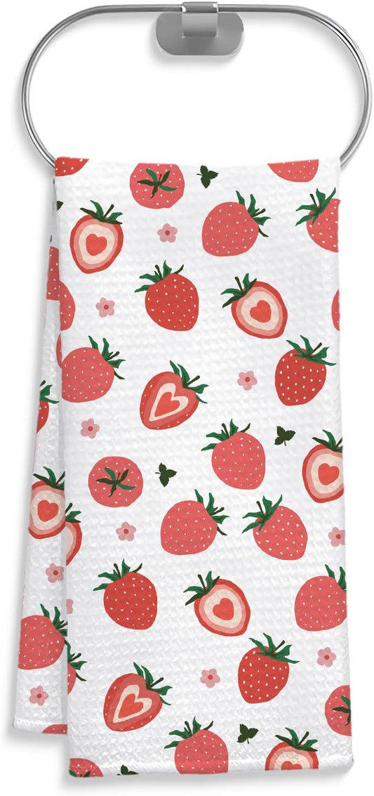 Strawberry Decor Kitchen Towel, Strawberry Hand Towel Dish Towel for Kitchen Bathroom Decor, Fruit Lover Gifts, 16x24 Inches
