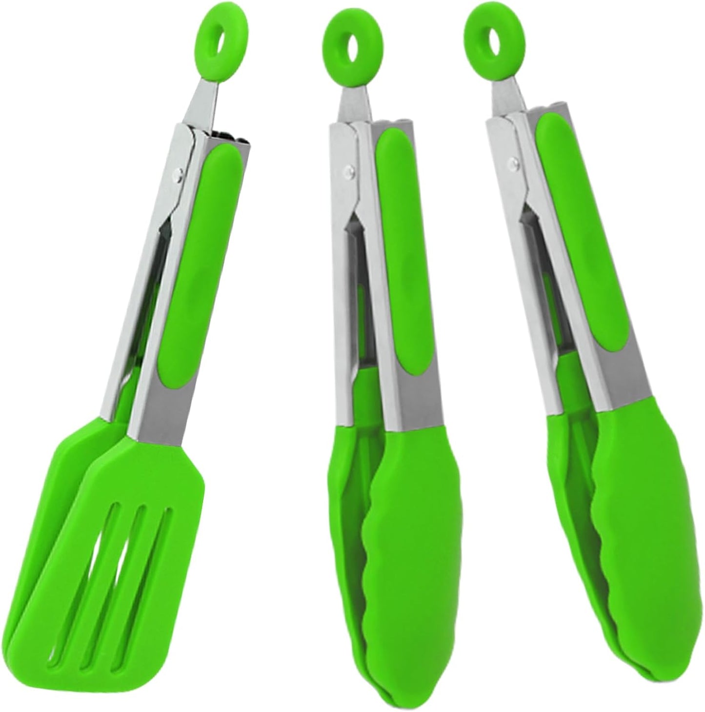 Small Silicone Serving Tongs Set of 3, Mini Tongs (7 inch) with Silicone Tips and Stainless Steel Handle, Great for Salads, Steaks, Vegetables