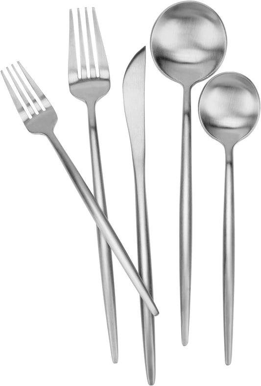Matte Silverware Set 30 Pieces, FAMEWARE Stainless Steel Flatware Set，Service for 6，Kitchen Utensil Set, Tableware Cutlery Set, Satin Finished Polished & Dishwasher Safe
