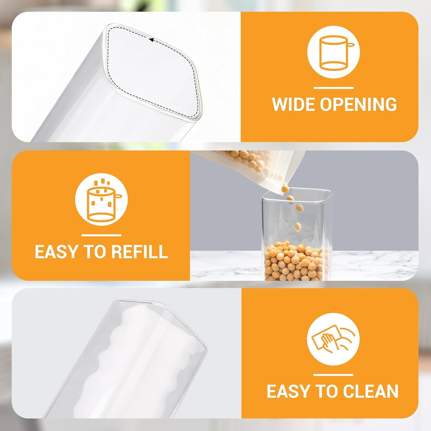 Glass Jars with Bamboo Lids, 2 Pack 13 Fl.oz Square Glass Canister with Airtight Lids, Clear Spice Jars Sugar Coffee Containers for Tea, Candy, Oats - Included Labels, Spoon and Marker