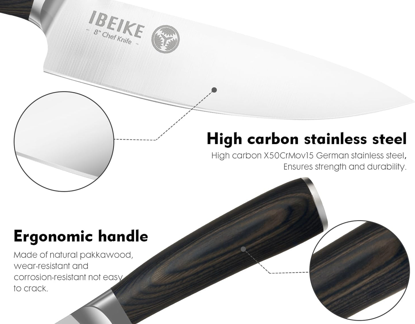 Chef Knife Set Professional - 7-Piece Kitchen knife Set without Block, High Carbon Stainless Steel Japanese-Style Kitchen knives, Full-Tang, Ergonomic Red Pakkawood Handle