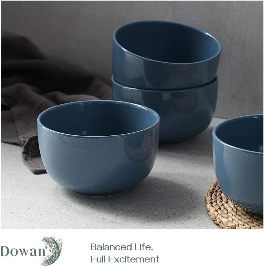 DOWAN 5.8" Deep Soup Bowls & Cereal Bowls - 30 Ounces Large Bowls Set of 4 for Kitchen - Ceramic Bowls for Cereal, Soup, Oatmeal, Salad, Ramen, Noodle, Rice - Dishwasher & Oven Safe (Airy Blue)