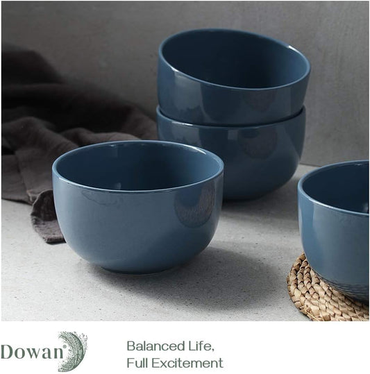 DOWAN 5.8" Deep Soup Bowls & Cereal Bowls - 30 Ounces Large Bowls Set of 4 for Kitchen - Ceramic Bowls for Cereal, Soup, Oatmeal, Salad, Ramen, Noodle, Rice - Dishwasher & Oven Safe (Airy Blue)