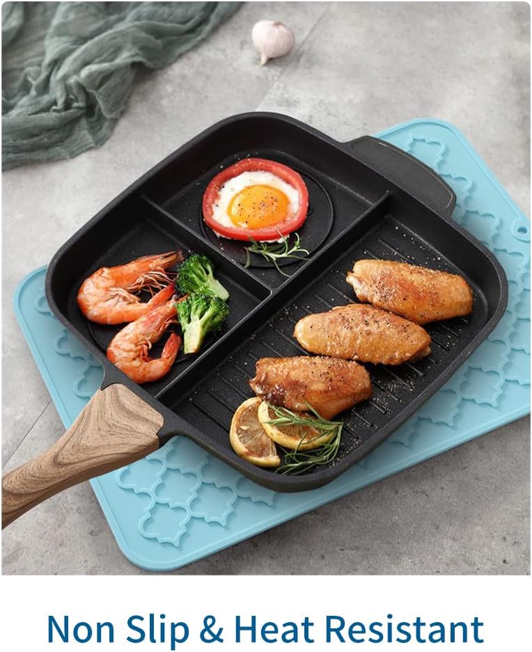 AMOAMI Dish Drying Mat,Heat-resistant,Easy Clean,Silicone Dish Drying Mats for kitchen Counter,Kitchen Gadgets Kitchen Accessories Kitchen Small Appliances (12" x 16", LIGHT BLUE)