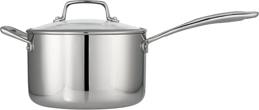 Tramontina Tri-Ply Clad Stainless Steel 4-Quart Sauce Pan with Glass Lid, Induction-Ready, Dishwasher-Safe, NSF-Certified
