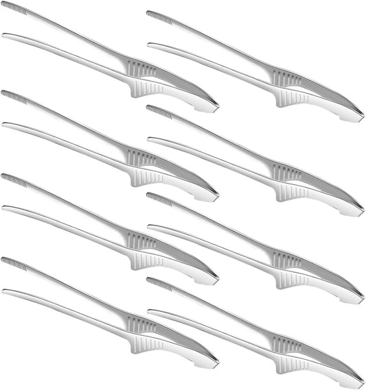 8PCS Kitchen Tongs 9.4 In Stainless Steel Grill Tongs Korean and Japanese Tongs Non-Slip Serrated Tips for Outdoor BBQ Camping Cooking Salad Serving