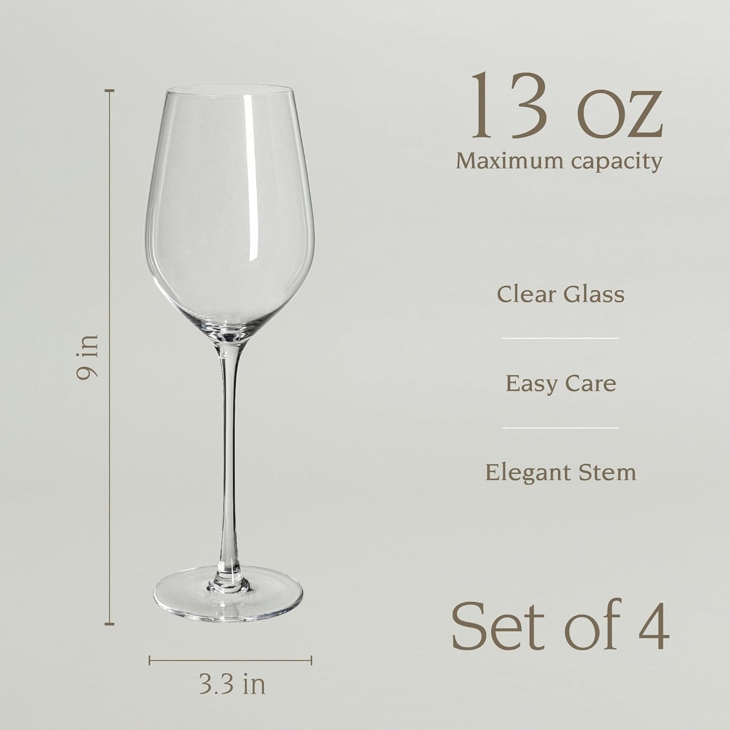 over&back 13oz Traditional Glassware - Set of 4 Classic Stem Drinking Glasses for Parties, Get-togethers, and More - Mouth-Blown - Wine Cups for Kitchen and Dining Room - Clear