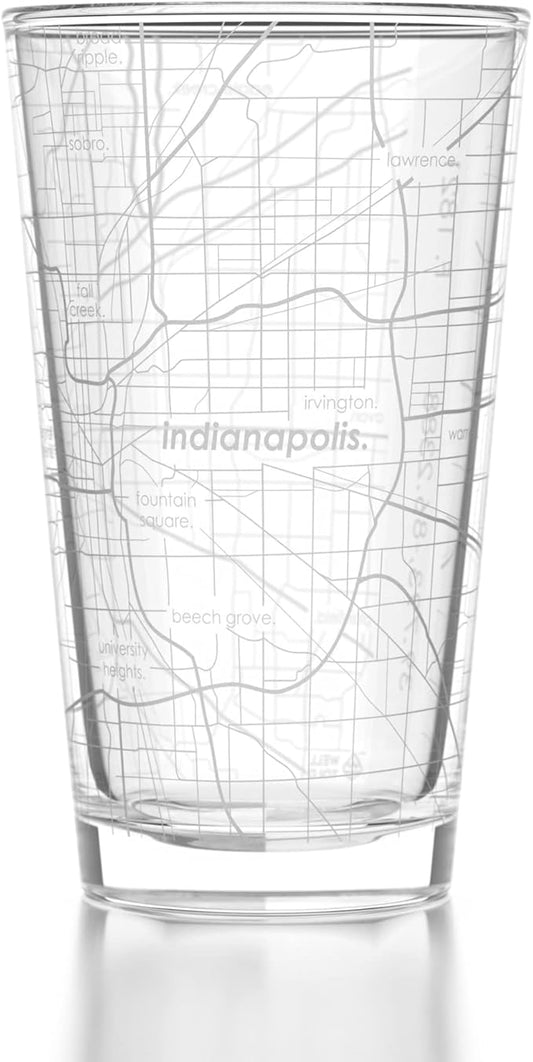Well Told Engraved Indianapolis Indiana Map Pint Glass, Etched Beer Gift (16 oz, Clear) City Map Pint, Custom City Glassware, Gifts For Beer Lovers