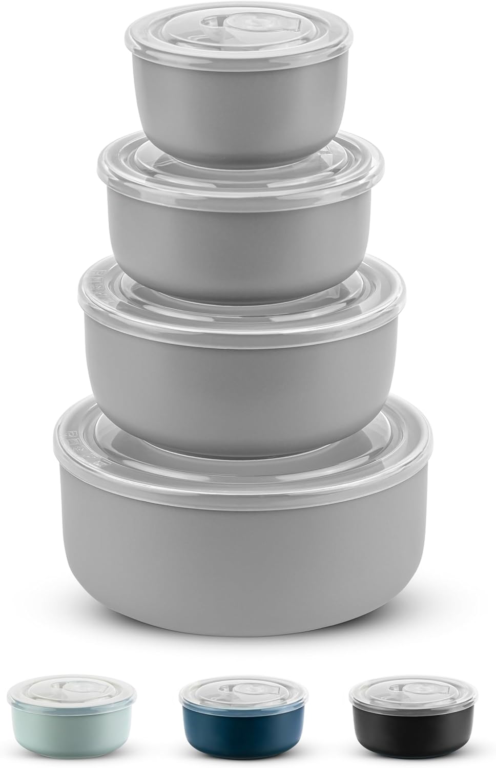 KooK Ceramic Mixing Bowls, Nesting Bowls, Set of 4, Kitchen Bowls, Prep, Serving, Gift, Microwave and Dishwasher Safe, 10/16/29/47 oz, (Grey)