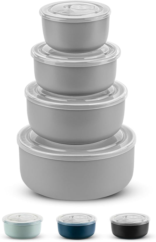 KooK Ceramic Mixing Bowls, Nesting Bowls, Set of 4, Kitchen Bowls, Prep, Serving, Gift, Microwave and Dishwasher Safe, 10/16/29/47 oz, (Grey)