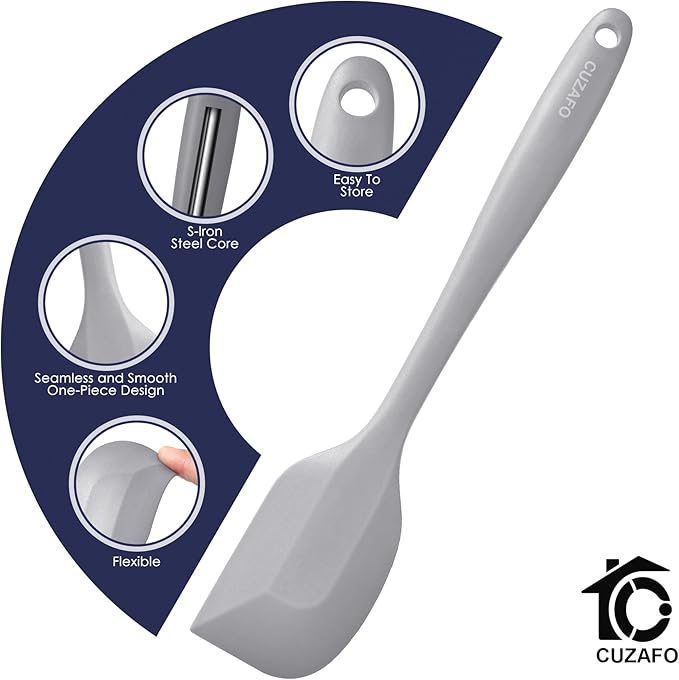 Heat Resistant 600℉ Silicone Spatula, Turner Mixing Spatulas set BPA Free Dishwasher Safe for Nonstick Cookware, Grey