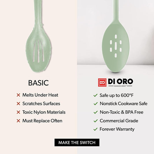 DI ORO Silicone Ladle & Spoons for Cooking – Large Kitchen Spoons for Mixing, Serving, & Stirring - Soup Ladle with Wide Bowl - High Heat Silicone Kitchen Utensils for Nonstick Cookware Safe (Sage)