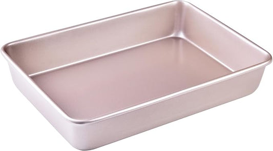 13-Inch Nonstick Rectangle Cake Pan, Deep Dish Loaf Pan for Baking, Roasting, Bread, Jelly Roll, Pizzas, Pastries 13.7" x 9.76" X 2.36"(Champagne Gold)