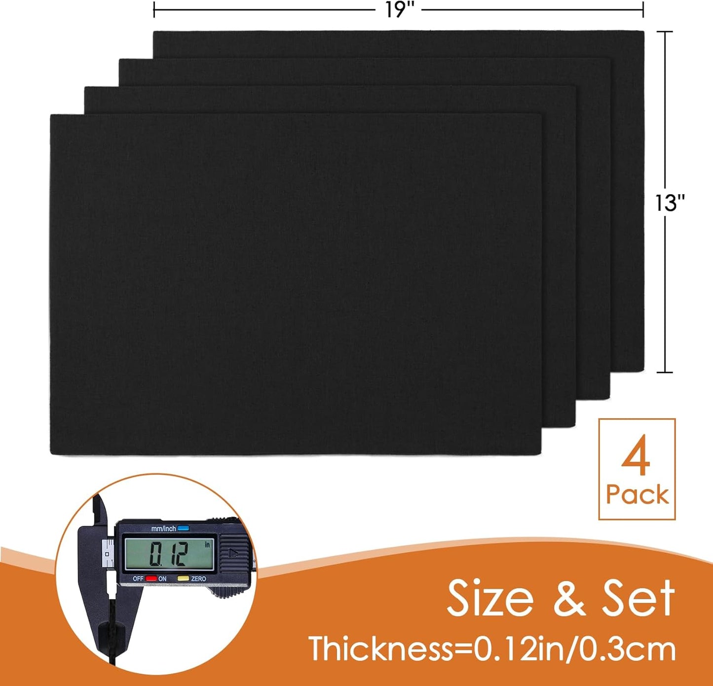 MANSPHIL Black Cloth Placemats Set of 4 Washable Thick Faux Linen Table Place Mats Heat Resistant Double Layer Fabric Wrinkle Free Dining Kitchen Table Decor - 13x19 Inch Oeko Tex Placemat