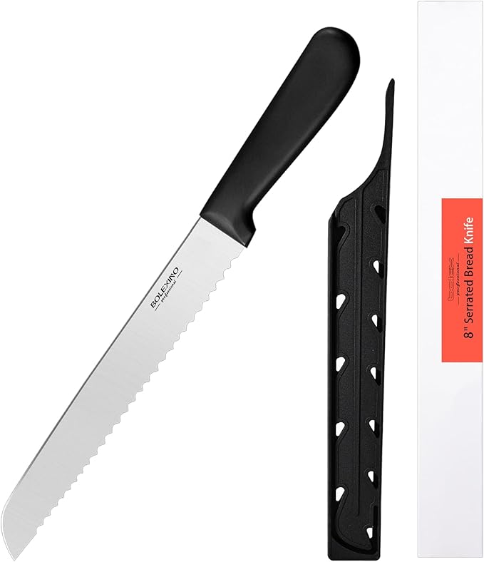 8 Inch Serrated Knife for Homemade Bread With Sheath, Wide Wavy Edge Blade For Bread Cake Cutting Slicing, High-Carbon Japanese Stainless Steel