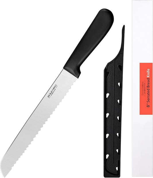 8 Inch Serrated Knife for Homemade Bread With Sheath, Wide Wavy Edge Blade For Bread Cake Cutting Slicing, High-Carbon Japanese Stainless Steel