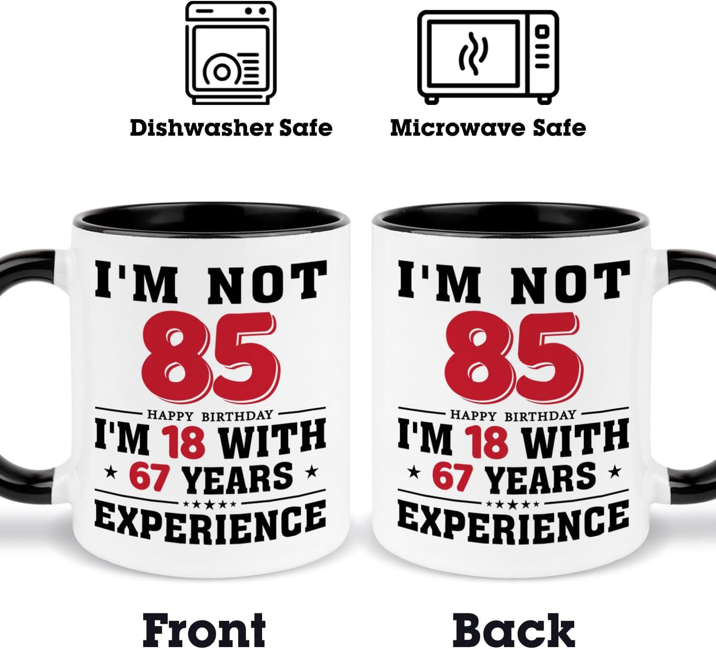85th Birthday Coffee Mug, 85 year old Birthday Gift Ideas for Men Women Her Him, Red Black 11oz