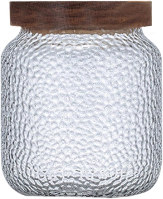 Viovian 16 oz Glass Coffee Nuts Canister Vintage Glass Storage Jars with Wooden Lids Clear Decorative Jar for Food Kitchen Coffee Tea Sugar Cookie Candy Counter Pantry 500ML