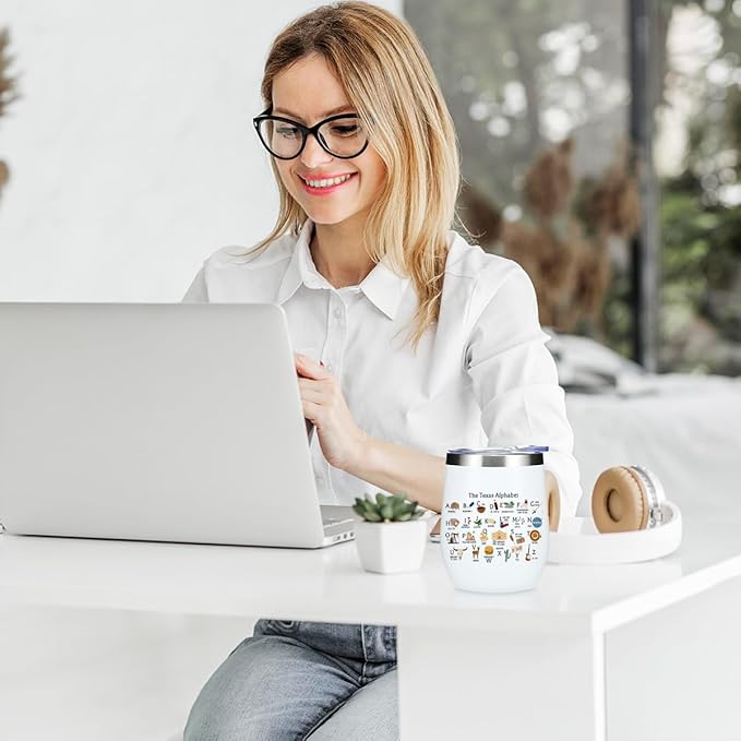 Cute Texas State Souvenirs Gifts Wine Tumbler,Texas Themed Gifts for Women Her Friend Coworkers Friendship Birthday Christmas Coffee Cup Insulated Stainless Steel 12oz Wine Glass with Lid, Straw