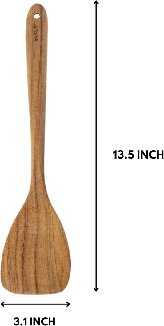 Teak Wood Spatula/Turner, 13.5 Inch Long Handle for Cooking, Wooden Flat Turner, Natural Utensils, Non-Stick Cookware Tools