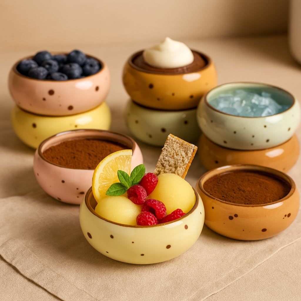 Small Hand Craft Dessert Bowls - 13.5oz Set of 6 - Microwave, Oven, Dishwasher Safe, Ice Cream, Soup, Snacks, Rice, Cereal, Chili, Side Dishes Dips, Ideal Gift - Blossom Assorted Color
