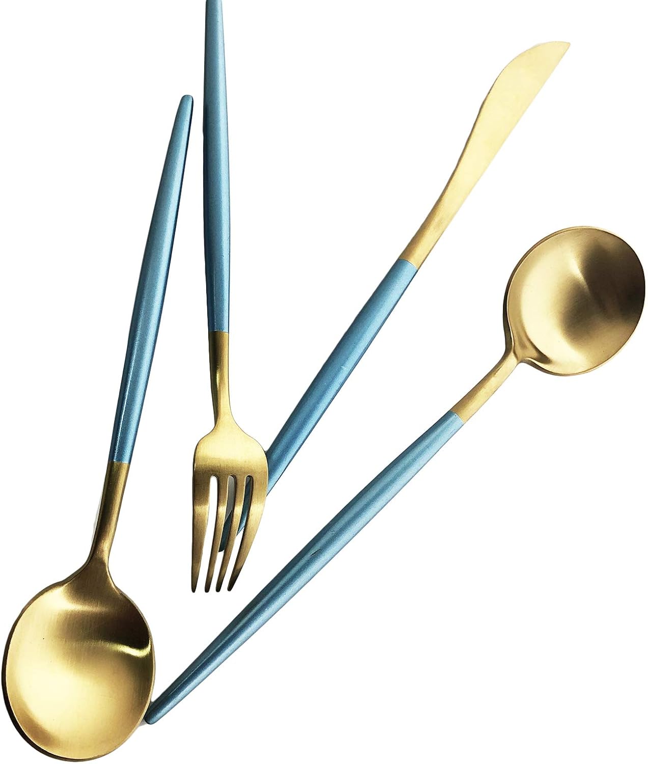 Silverware Set, Hand polished Matte Gold Blue Flatware Cutlery Set Service for 4, Satin Finish 20 Pieces 18/10 Stainless Steel Utensils Set for Home and Restaurant, Dishwasher Safe