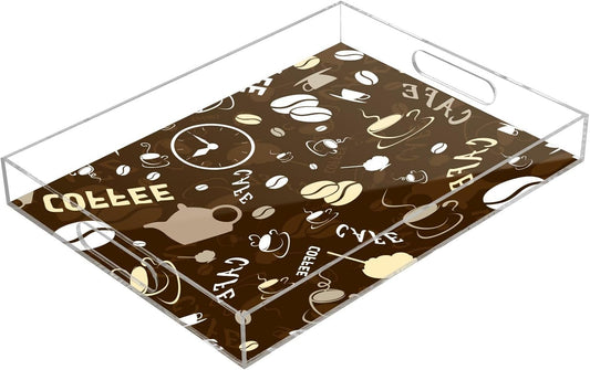 Acrylic Serving Tray with Handles Spill Proof Kitchen Storage Tray Clear Decorative Tray Makeup Drawer Organizer Storage Tray for Bathroom Living Room Ottoman 15.7x11.8Inches