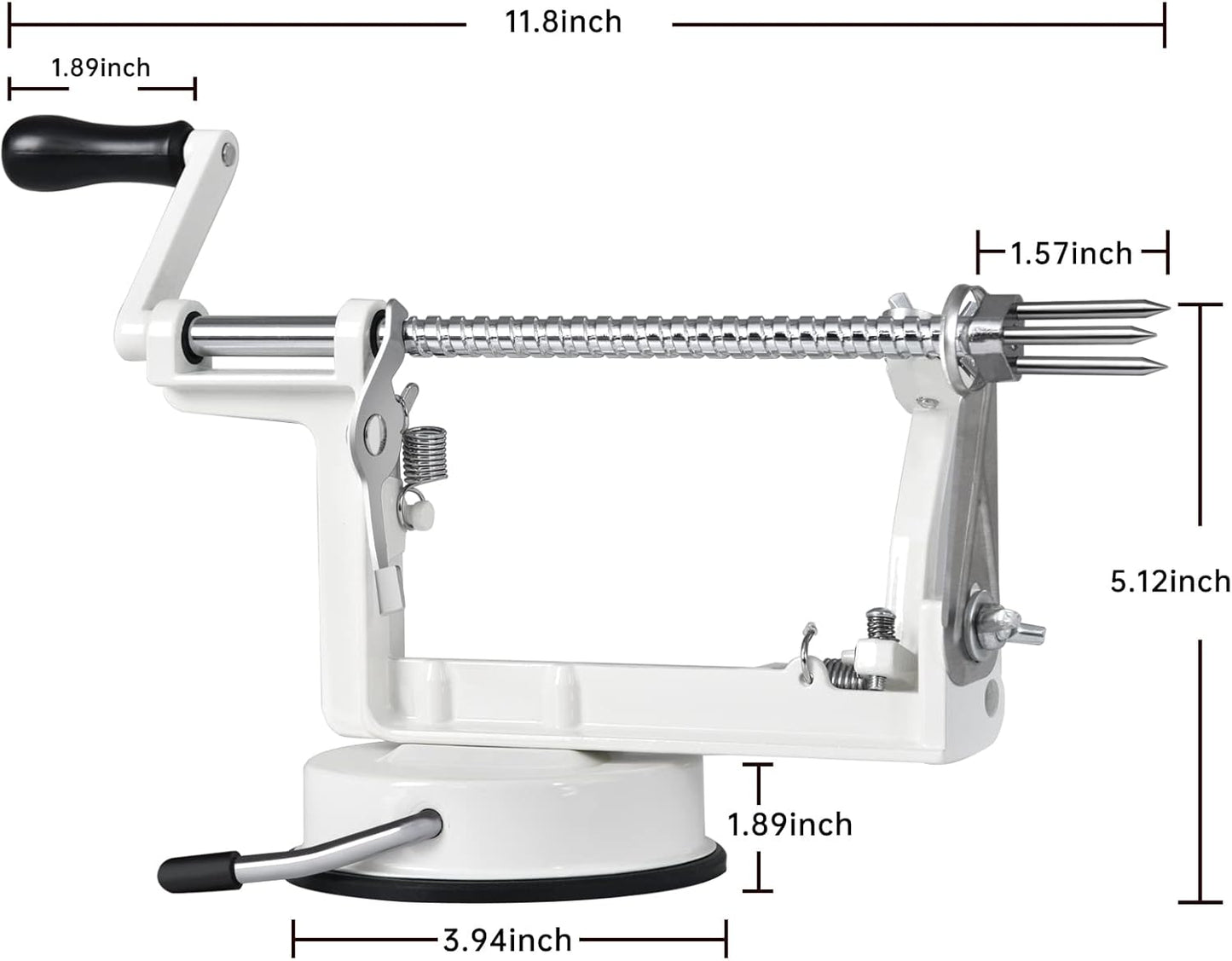 Apple Peeler Corer, Long lasting Chrome Cast Magnesium Alloy Apple Peeler Slicer Corer with Stainless Steel Blades and Powerful Suction Base for Apples and Potato(White)