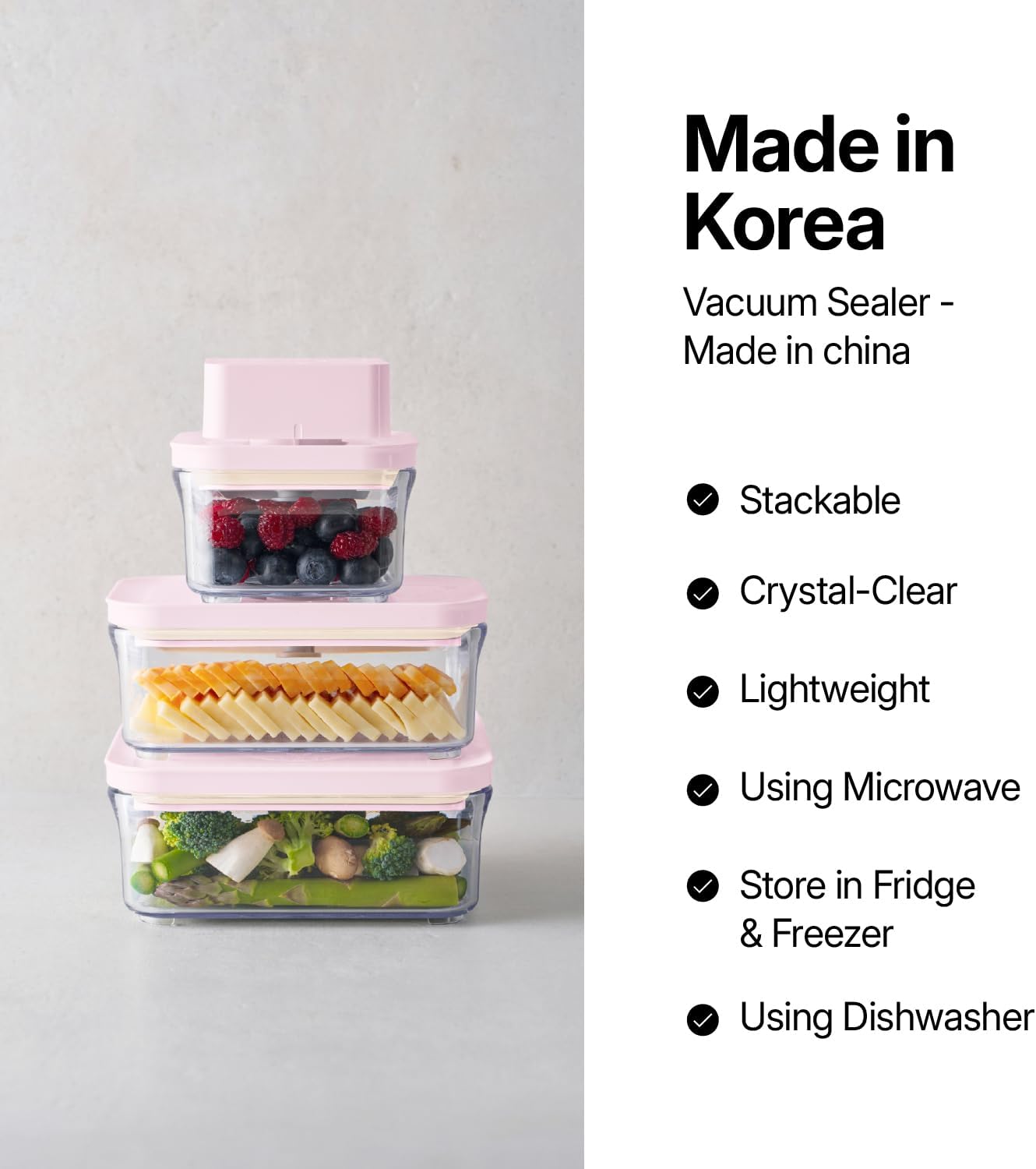 VAKUEN Premium Airtight Food Storage Containers ROSE 2.0L(2.11qt) 2P/SET, Patented Double Silicone Lining, 100% Leak Proof, BPA-FREE