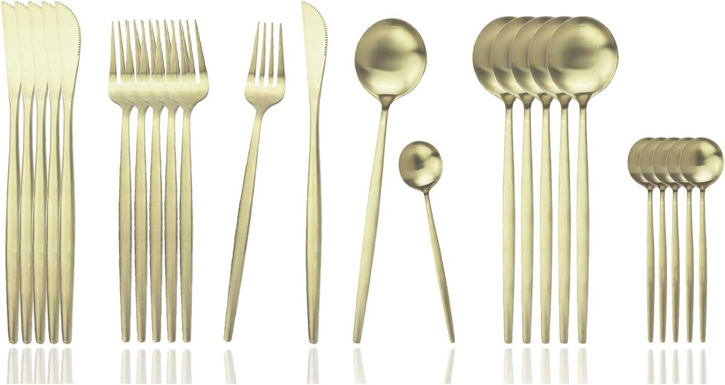 JASHII Silverware Set, 24-Piece Stainless Steel Flatware Set,Kitchen Utensil Set Service for 6,Tableware Cutlery Set for Home, Dishwasher Safe (Matte Champagne gold)