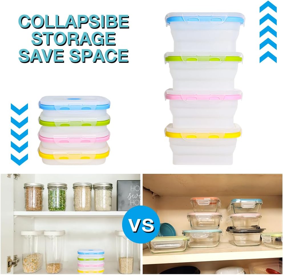 Collapsible Small Silicone Food Storage Container(12 Oz) 4 Pack, Silicone Storage Containers for Snack, Fruit, Stackable, Space Saving