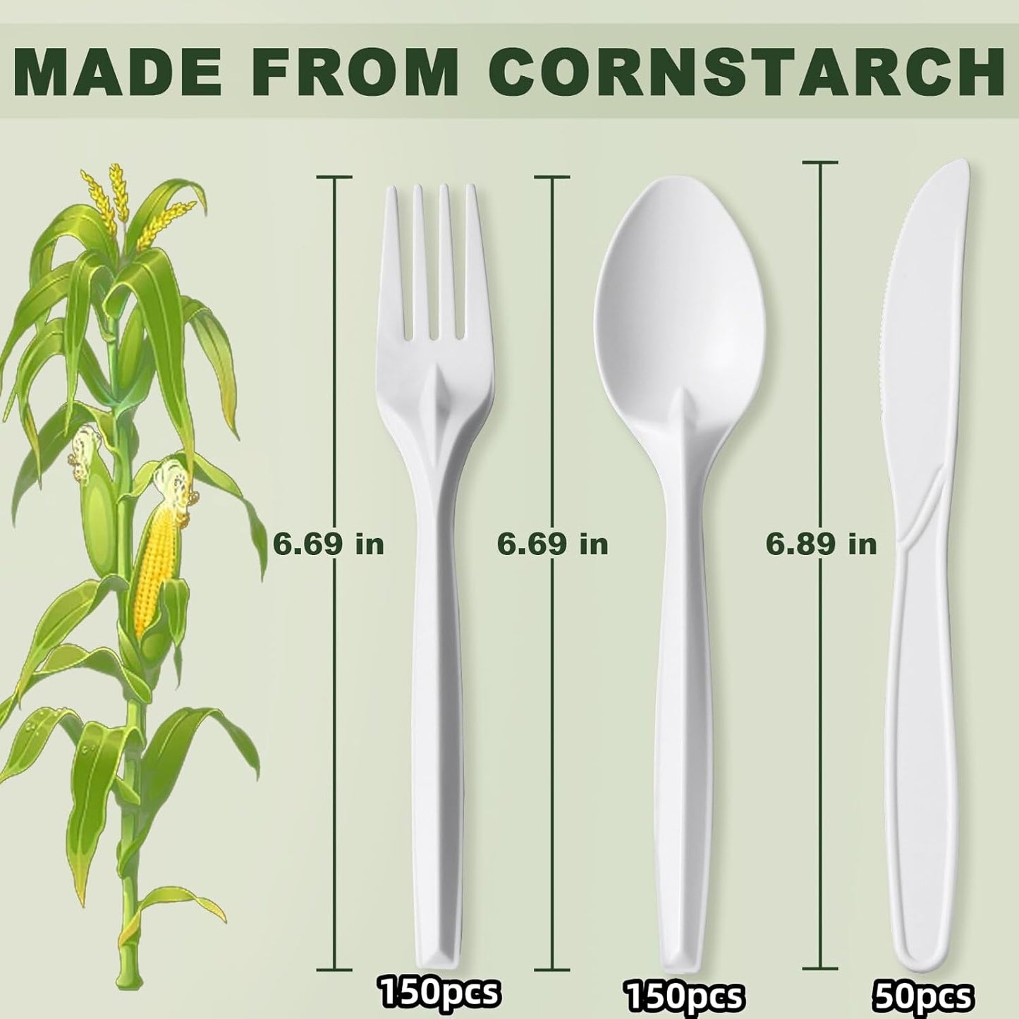 350pcs Compostable Cutlery Set Eco-friendly Heavy Duty Compostable Utensils Disposable silverwar No Plastic Biodegradable Utensils for party BBQ, Picnic Events,Daily Use