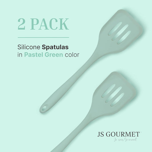 Silicone Slotted Turner Set – 2-Piece Set of Turner Spatulas for Eggs and Pancakes – Kitchen Tools & Accessories with Comfortable Handles, Heat-Resistant Utensils for Cooking and Baking – Pastel Green