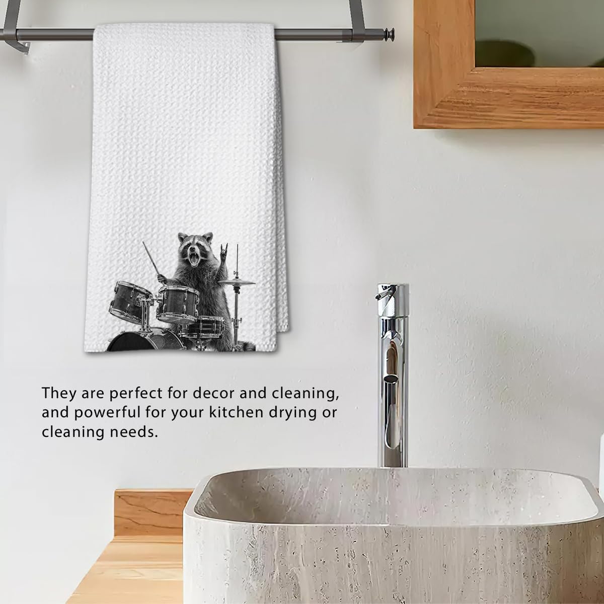 Cute Raccoon Kitchen Towels 1 PCS, Funny Racoon Gifts for Women, Raccoon Decor Hand Towels for Bathroom, Cute Animal, Women, Pet Owners Housewarming-A04